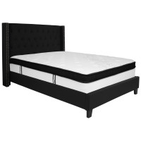 Flash Furniture HG-BMF-38-GG Riverdale Full Size Tufted Upholstered Platform Bed in Black Fabric with Memory Foam Mattress